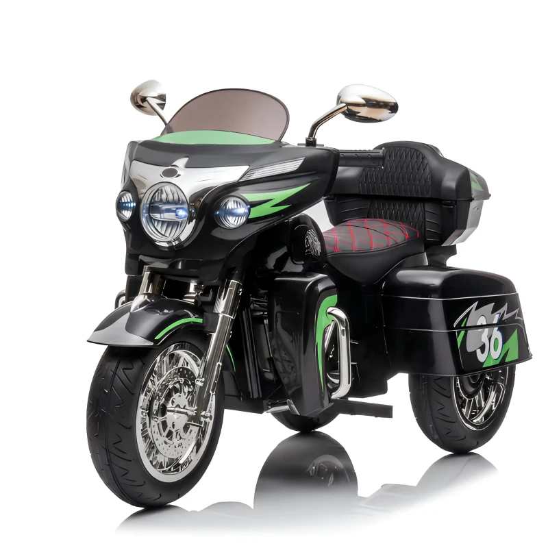 Moto elettrica 12V per bambini, ampio vano portaoggetti e sedile morbido in PU, 110x48x68 cm, Nero