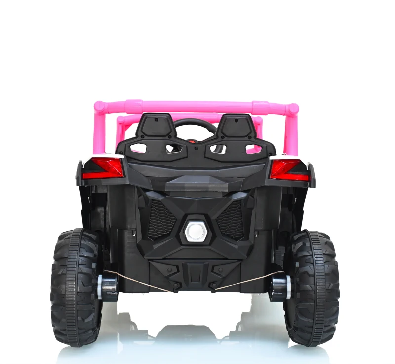 12V Veicolo elettrico per bambini 2 posti, ammortizzazione anteriore/posteriore e funzione d'oscillazione, 111x70x63 cm, Rosa+Bianco