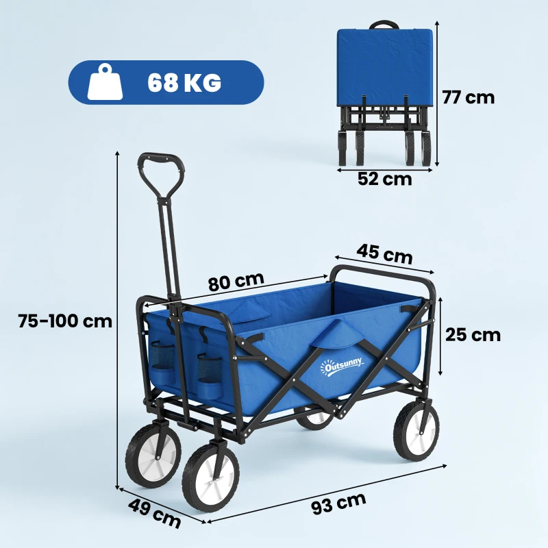 Outsunny Bollerwagen Handwagen mit faltbar Bremsen Verstellbarem Griff 68 KG Belastbar für Garten Einkauf Shopping