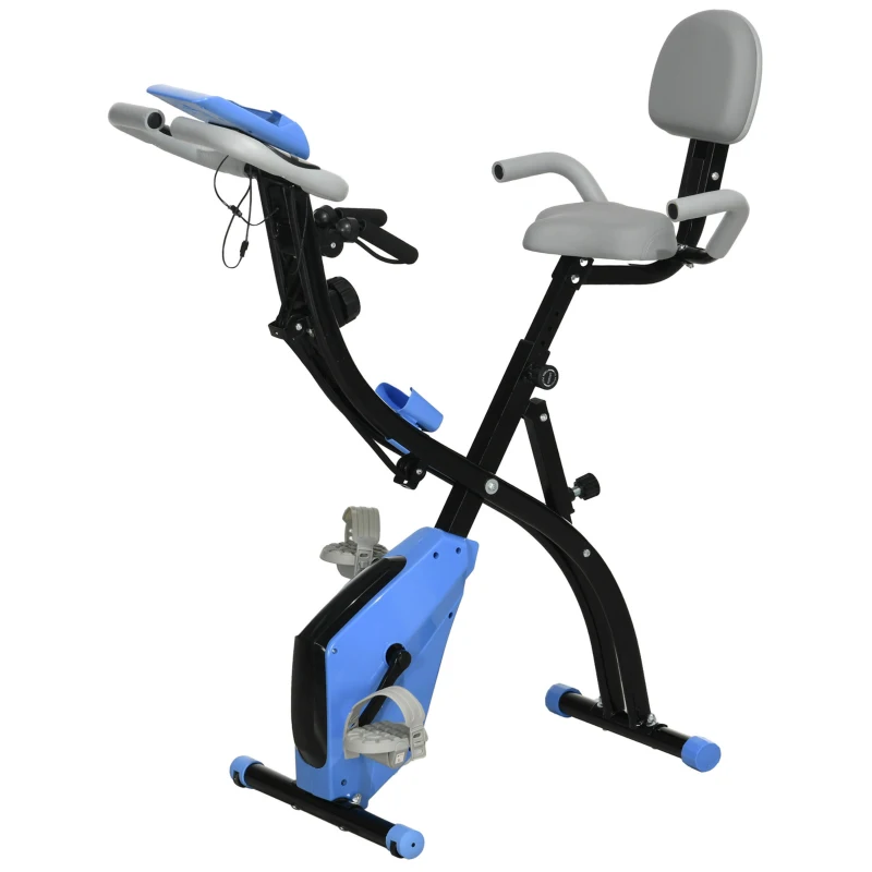 HOMCOM Bicicleta Estática Plegable con Respaldo 8 Niveles de Resistencia Volante Pantalla LCD Pulsómetro y Sillín Ajustable