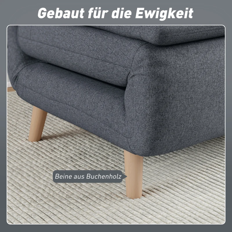 HOMCOM 3-in-1 slaapfauteuil met bedfunctie, ligfauteuil, verstelbare rugleuning, beukenhouten poten, kussen, grijs