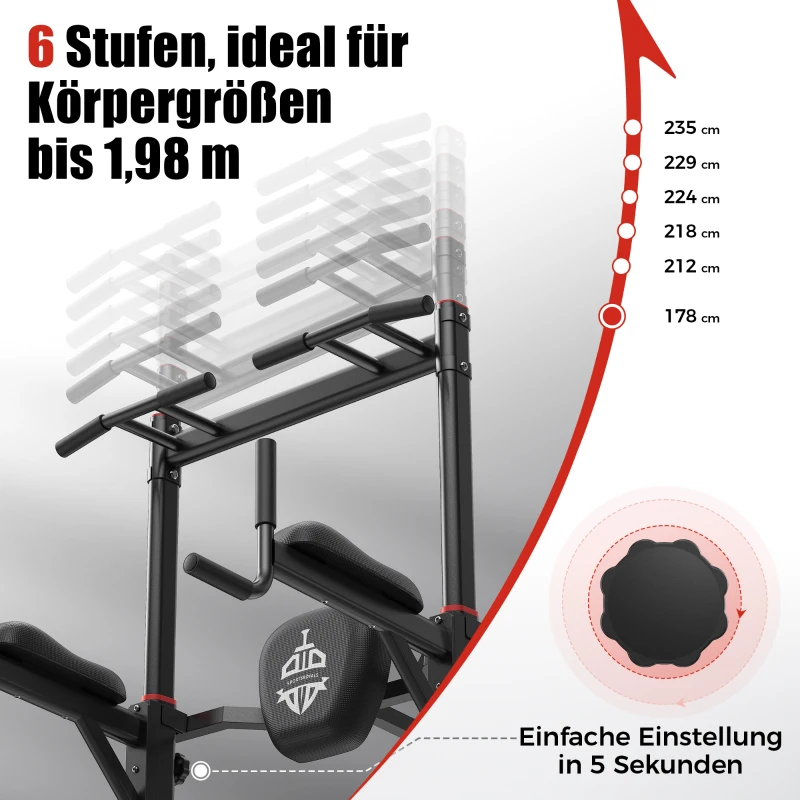 Power Tower Stazione per Dip, Barra per Trazioni, base a doppio triangolo, multifunzionale, 107,4x81,3x235 cm, Nero