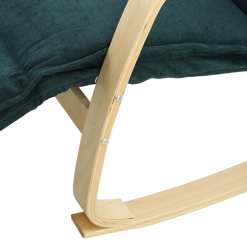 HOMCOM Silla Mecedora con Reposapiés Ajustable en 5 Posiciones Reposabrazos de Madera Acolchado Doble Capa Verde Oscuro