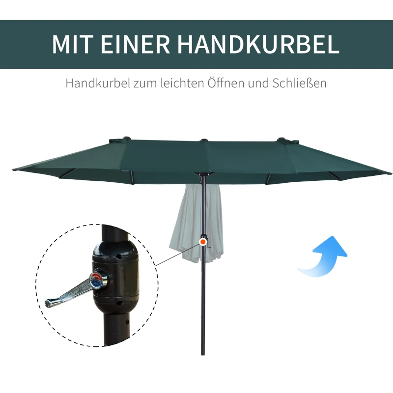 Outsunny parasol met zwengel tuinparasol dubbele marktparasol 460 x 270 cm donkergroen