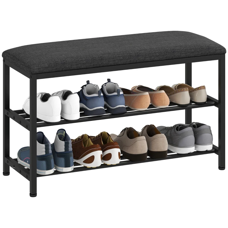 HOMCOM Schoenenbank met zitting, zitbank met opbergruimte, schoenenrek met 2 open vakken, zitbank 81 x 31 x 50 cm Zwart(m-11)