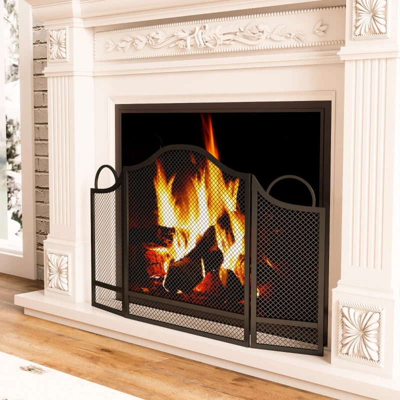 HOMCOM Parachispas para Chimenea Plegable de 3 Paneles, en Metal Pintado, Listo para Usar, 122x1x74 cm, Negro