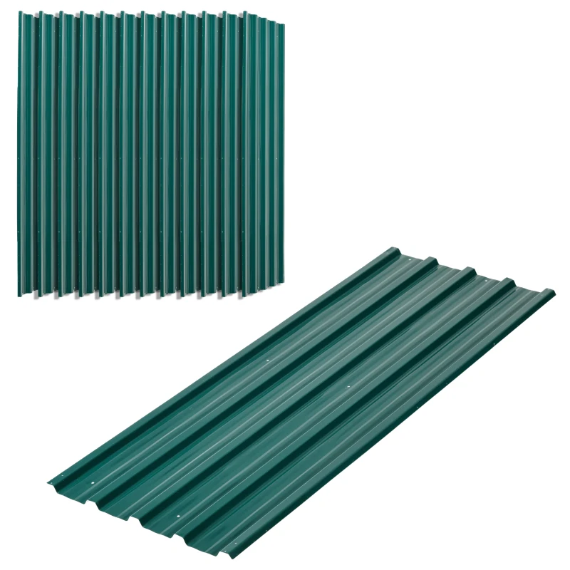 Outsunny 12-stuks Verzinkte Trapeziumvormige Platen 129x45cm 7m² Weerbestendig Dakplaat in Groen