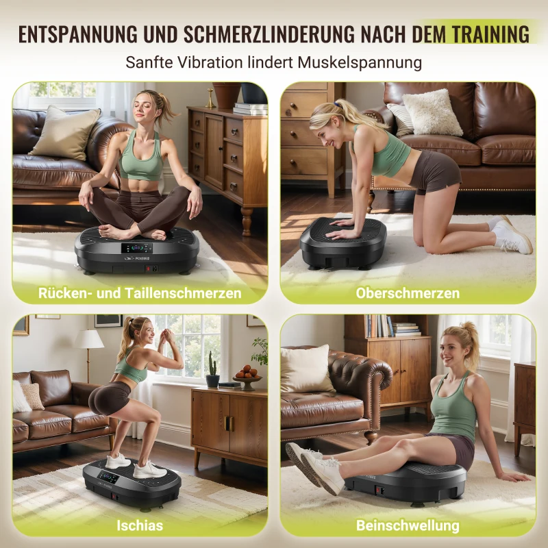 Piattaforma vibrante, 5 programmi (incluso HIIT) + elastici di resistenza, 50,8x35,6x12,7 cm, Nero