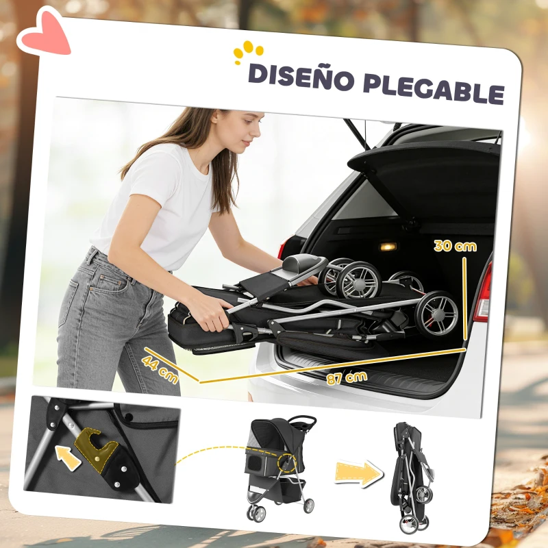 PawHut Carrito para Perros Pequeños con Cesta de Almacenaje Ventanas de Malla y Cinturón de Seguridad 77x44x102 cm Gris Oscuro