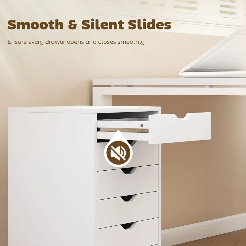 HOMCOM 6 Drawer Vertical File Cabinet, Mobile Filing Cabinet with Quiet Drawers and Wheels with 2 Brakes, White