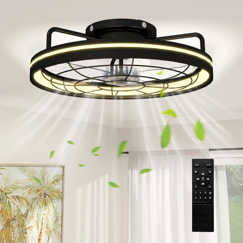 HOMCOM Plafondventilator met licht en afstandsbediening, 48 cm LED-plafondventilator met 3 kleurtemperaturen, 6 snelheden, timer, zwart
