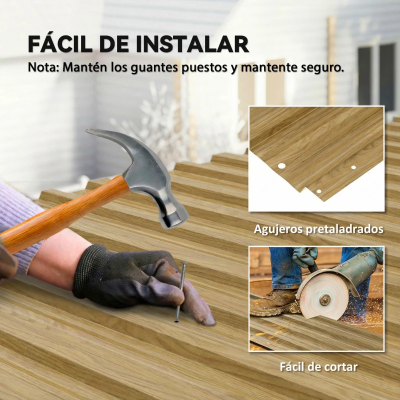 Outsunny Juego de 12 Paneles para Tejado de Acero Galvanizado 7m² para Caseta de Herramientas Cobertizo 129x45cm Madera Natural
