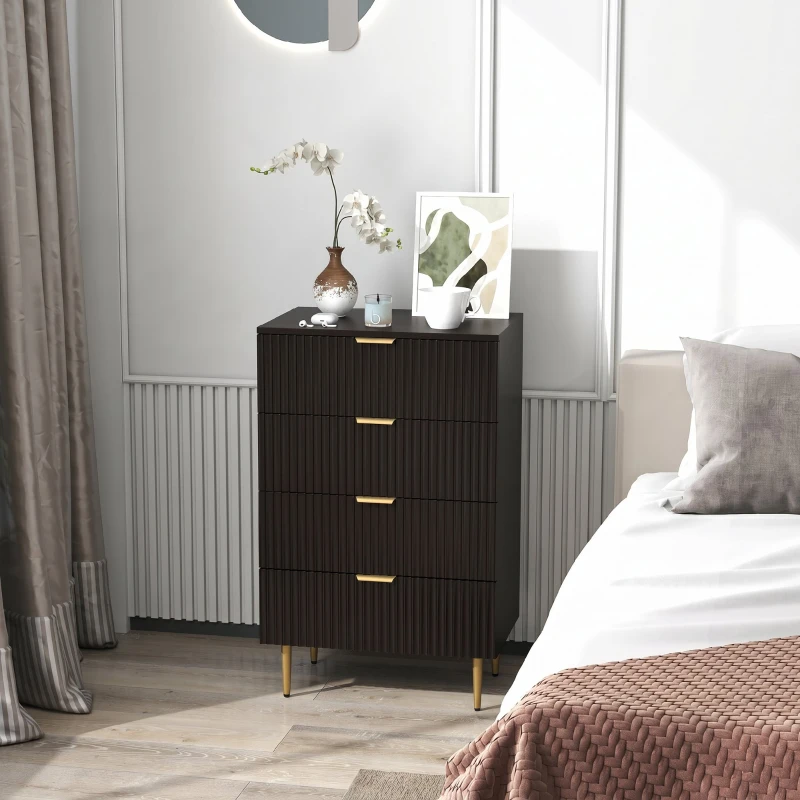 HOMCOM Cassettiera da 4 Cassetti Moderna, Comò con Maniglie Dorate e Dispositivo Antiribaltamento, 60x40x96 cm, Nero