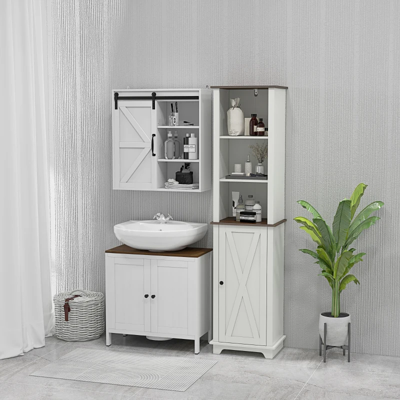 kleankin Armario Alto de Baño Mueble Columna de Baño con 3 Compartimientos Puerta y Estante Ajustable 39,5x30x160 cm Blanco