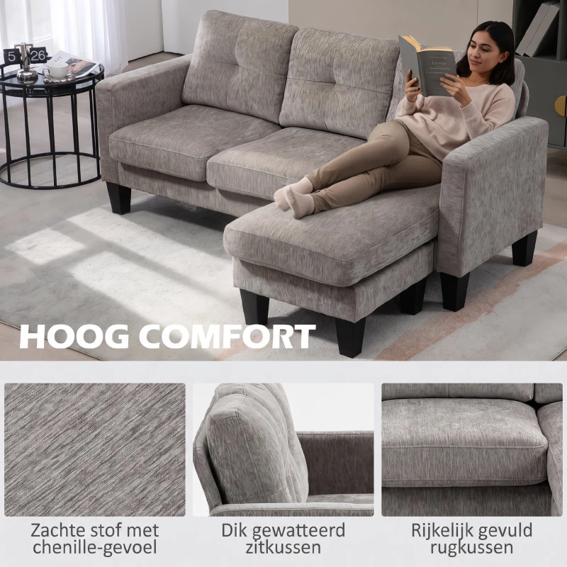 HOMCOM Hoekbank, Hoek-couch met omkeerbare chaiselongue, L-vormige bank, Bekleding in linnenlook, 186 x 130 x 84 cm, Bruin