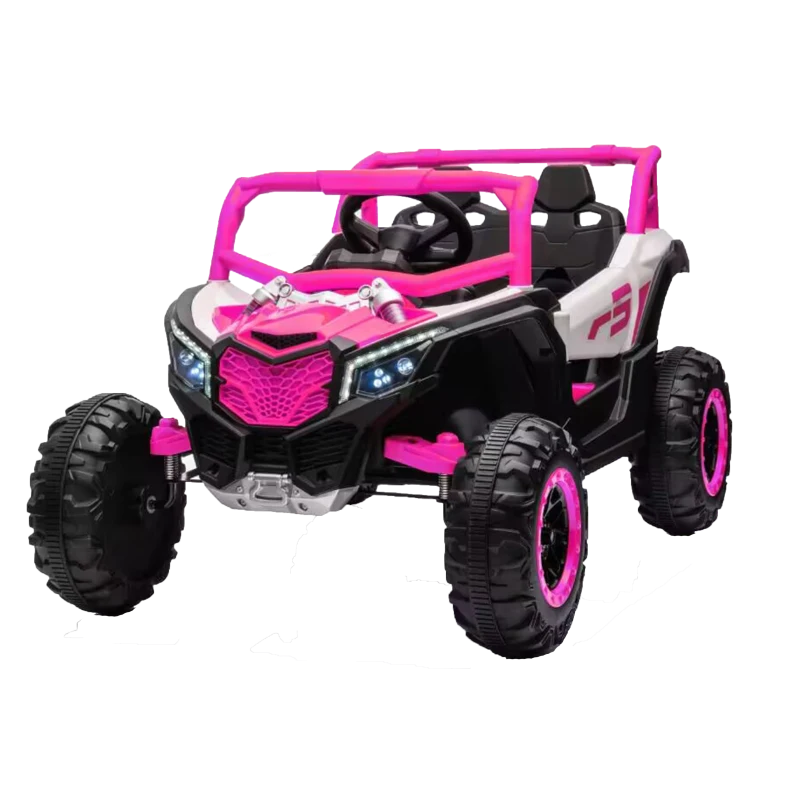 12V Veicolo elettrico per bambini 2 posti, ammortizzazione anteriore/posteriore e funzione d'oscillazione, 111x70x63 cm, Rosa+Bianco