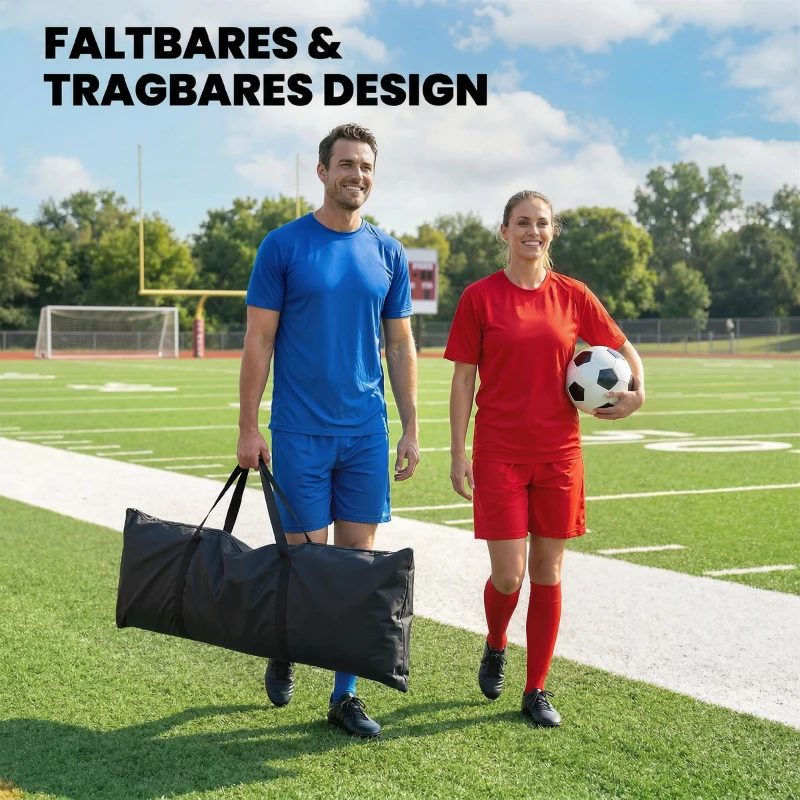 SPORTNOW Rebounder für Fußball, 2-in-1 Zweiseitig Faltbar Prellwand mit Rückprallwand Netz, 200 x 94cm, Schwarz