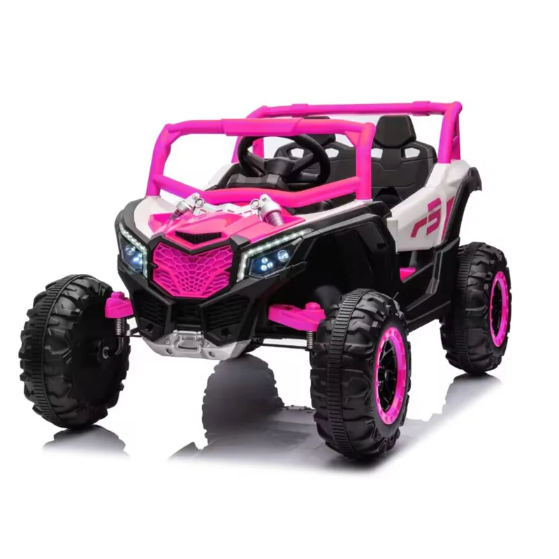 12V Veicolo elettrico per bambini 2 posti, ammortizzazione anteriore/posteriore e funzione d'oscillazione, 111x70x63 cm, Rosa+Bianco