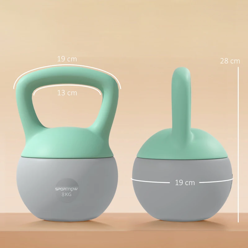 SPORTNOW Pesa Rusa 8 kg Kettlebell Relleno de Arena Metálica Mango Antideslizante para Casa 19x19x28 cm Verde y Gris