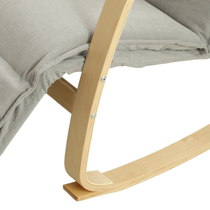 HOMCOM Silla Mecedora con Reposapiés Ajustable en 5 Posiciones Reposabrazos de Madera Acolchado Doble Capa Gris Claro