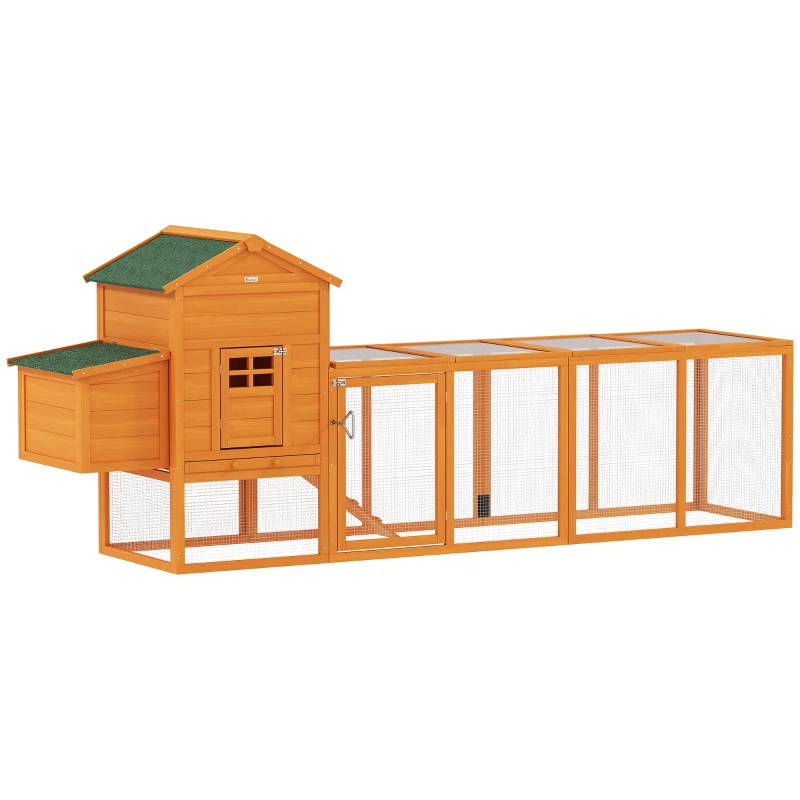 PawHut Gallinero de Madera Grande para 3-6 Gallinas con Techo Asfáltico Nido y Bandeja Extraíble 297,5x68x118 cm Natural