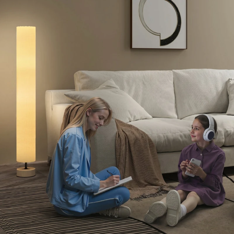 HOMCOM Candeeiro de Pé para Sala com Casquilho E27 Máx. 40 W, Abajur em Linho e Estrutura Metálica, 15x15x120 cm, Bege