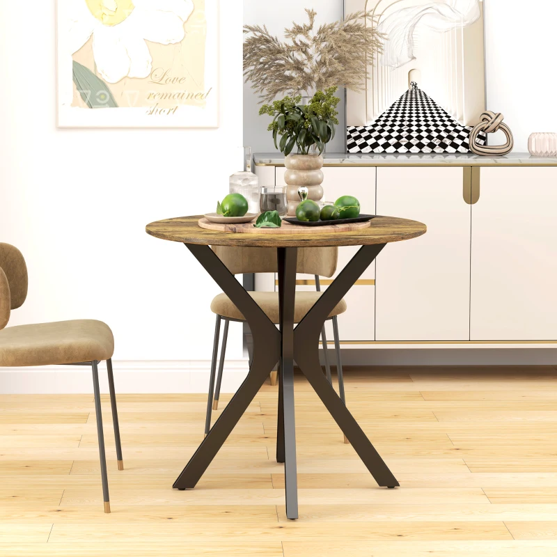 HOMCOM Keukentafel voor 2 Personen, Rond, Poedergecoat Staalframe, Ø78 cm, Rustiek Bruin