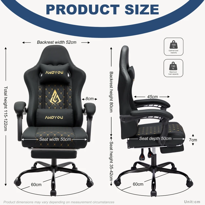 Sedia da gaming con poggiapiedi, morbido cuscino per collo e lombare, cuscini di supporto rimovibili, 60x60x122 cm, Nero