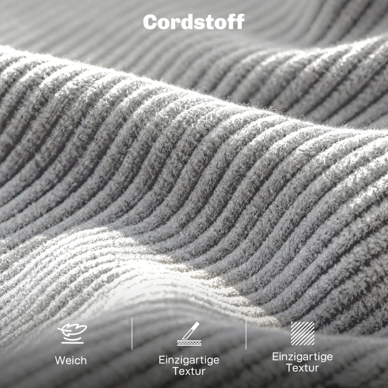 HOMCOM 3-zitsbank, bank met armleuningen, gewatteerde bank met cord-look voor woonkamer lichtgrijs
