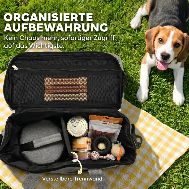 PawHut Hundebox Transportbox Hund mit mehreren Fächern 2 Futterbehältern zusammenklappbar Silikonschüssel 38x17x35 cm Hellgrau