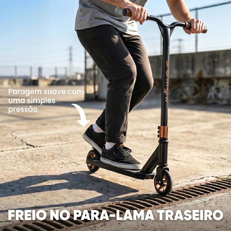 SPORTNOW Trotinete Acrobática com Guiador 360° Rolamentos ABEC-9 Rodas de PU de 120 mm Estrutura de Alumínio 66x47x81 cm Dourado