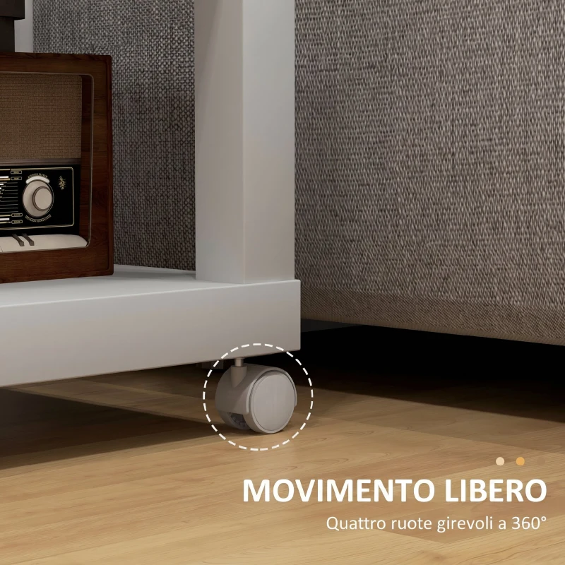 HOMCOM Tavolino da Soggiorno con Rotelle e Mensola Aperta, per Divano, Camera da Letto o Soggiorno, 40x40x40 cm, Legno Naturale e Bianco