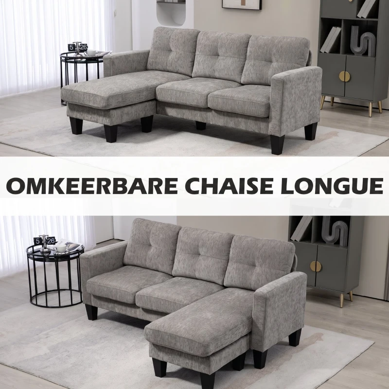HOMCOM Hoekbank, Hoek-couch met omkeerbare chaiselongue, L-vormige bank, Bekleding in linnenlook, 186 x 130 x 84 cm, Bruin