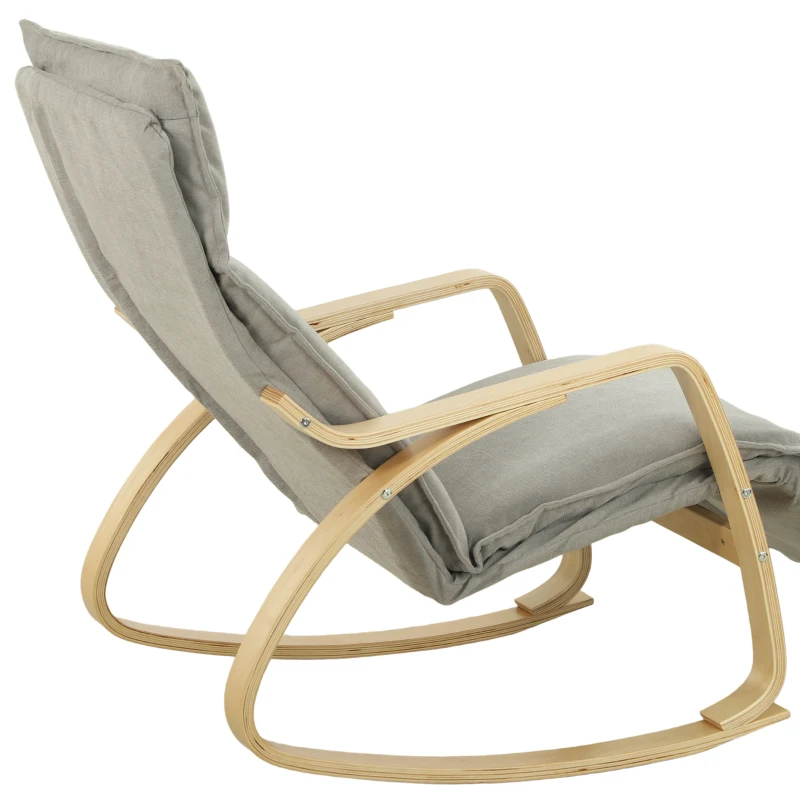 HOMCOM Silla Mecedora con Reposapiés Ajustable en 5 Posiciones Reposabrazos de Madera Acolchado Doble Capa Gris Claro