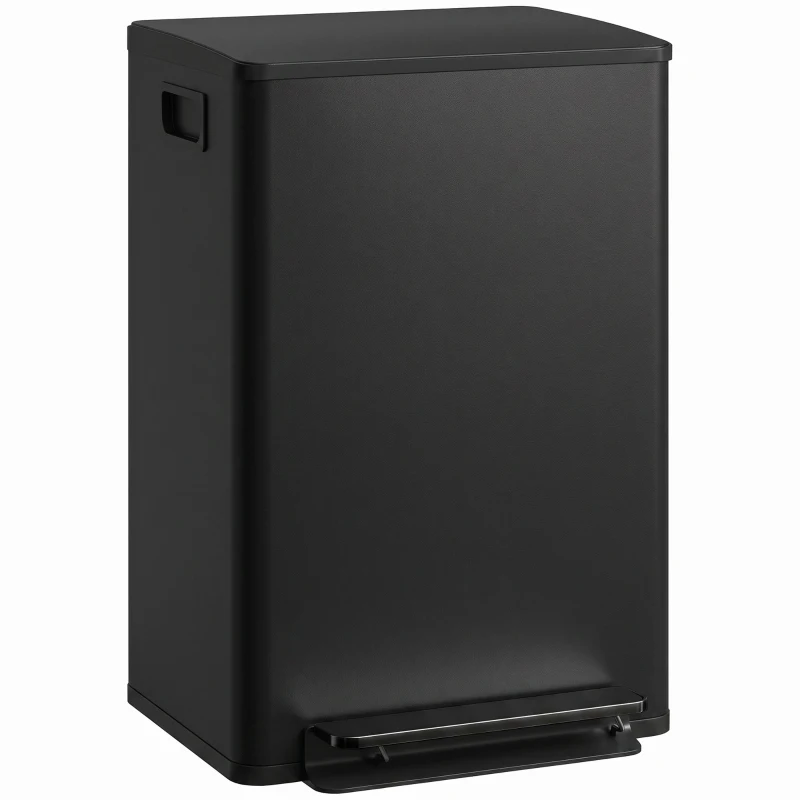HOMCOM Küchenabfalleimer 50 l, Treteimer, herausnehmbarer Einsatz, Soft-Close-Deckel, 41,7x36,6x62cm, schwarz