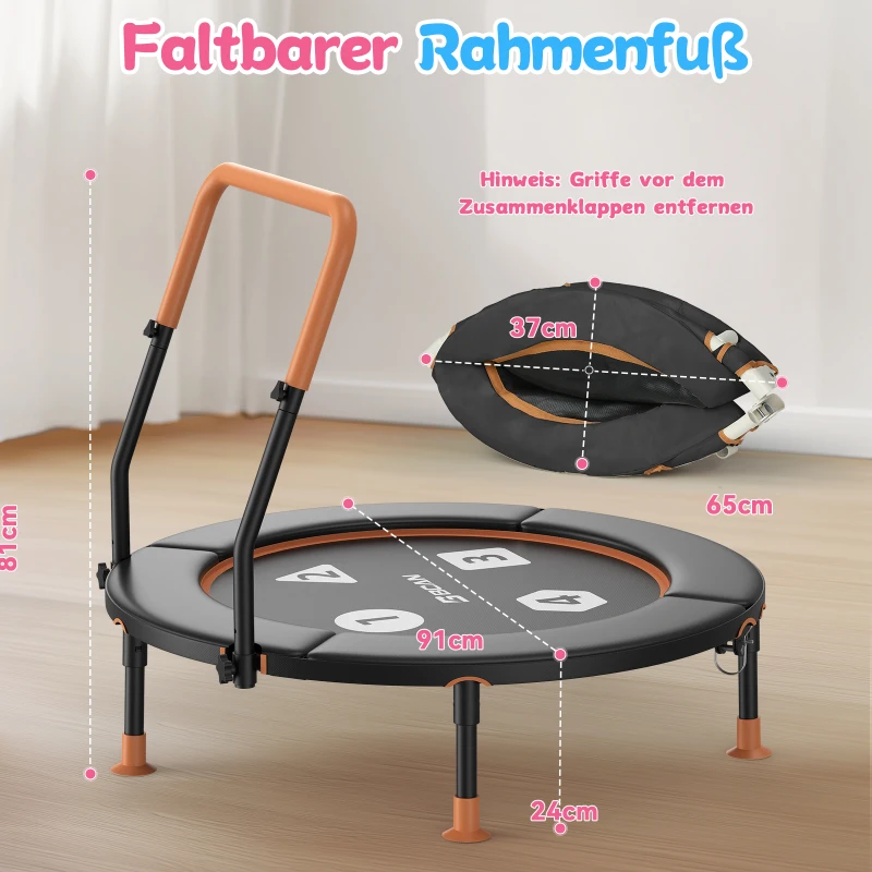 Trampolino per bambini piccoli, design anti‑ribaltamento, ripiegabile salvaspazio, ideale per bambini da 1–6 anni, Dimensioni 91 x 91 x 81 cm, 91x91x81 cm, Nero