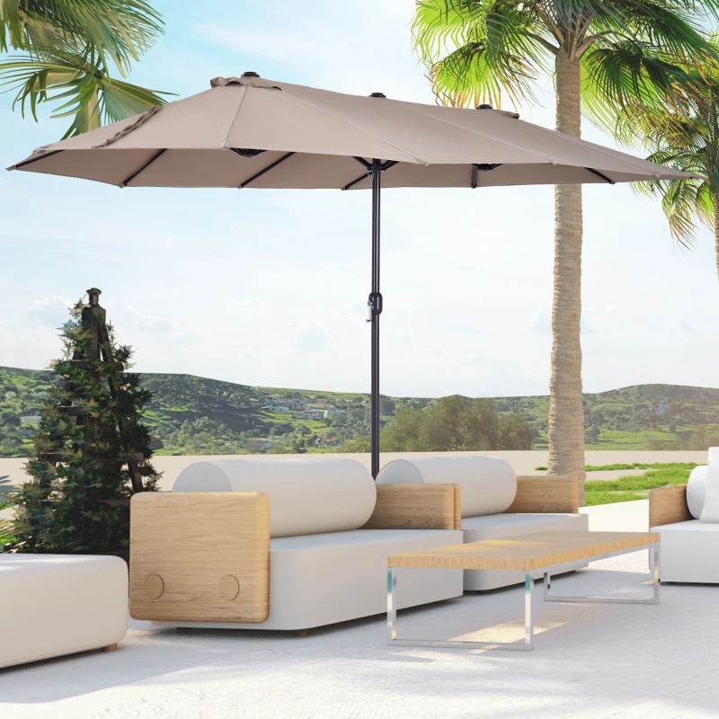 Outsunny parasol met zwengel tuinparasol dubbele marktparasol 460 x 270 cm koffie(m-2)