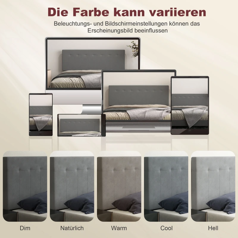 HOMCOM Hoofdeinde 3-traps hoogteverstelbaar met metalen poten fluweel-look voor slaapkamer 140x10x106/116/126 cm Grijs