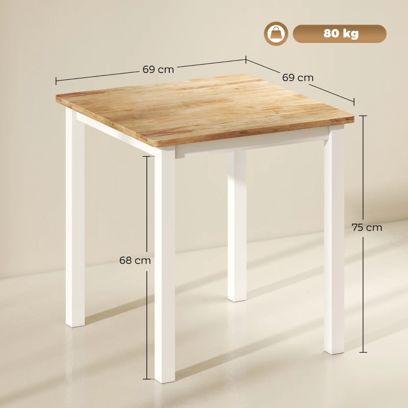 HOMCOM Eettafel van rubberhout, voor maximaal 4 personen, antislip pads, natuurlijk hout