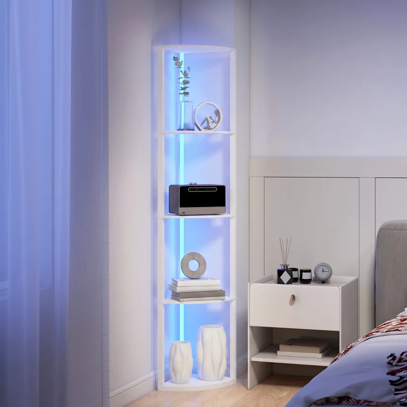 HOMCOM Lámpara de Pie LED Regulable con 5 Niveles y Estantería Cambio de Color RGB Control Remoto Blanco