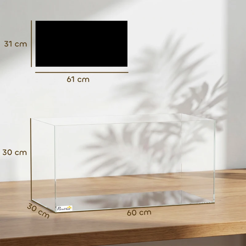 PawHut Acuario de Pecera 51 L Pecera de Cristal con Alfombrilla Protectora para Peces Camarones y Tortugas Transparente