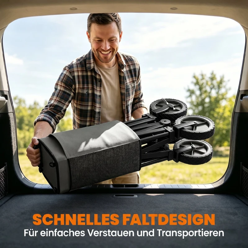 Outsunny Bollerwagen, klappbar, 5 Seitentaschen, einziehbare Griff, bis 120 kg, Stahl, dunkelgrau, 100 x 55 x 93 cm