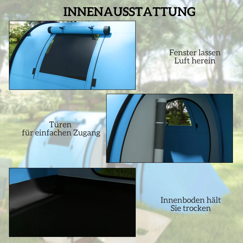 Outsunny Campingzelt für 3-4 Personen stabil wasserdicht Familienzelt mit Schlafzimmer Wohnzimmer 3000mm Wassersäule Himmelblau