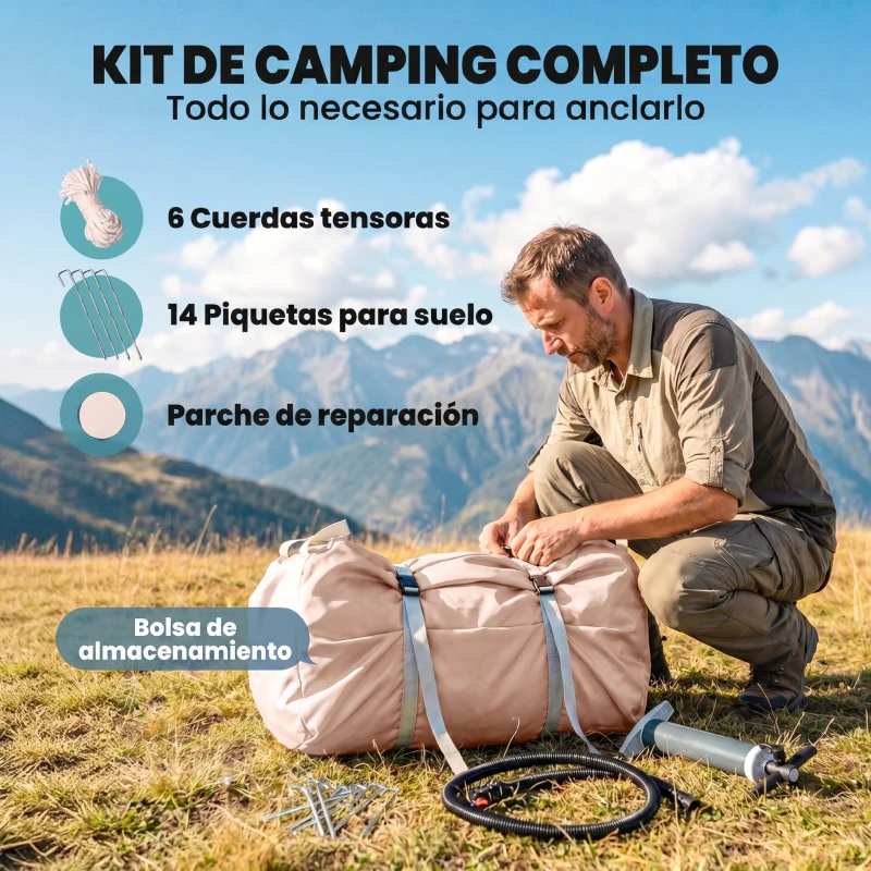 Outsunny Tienda de Campaña Inflable con Apertura de Chimenea y Claraboya Bomba Bolsa UPF30+ para 4 Estaciones Impermeable 5000+