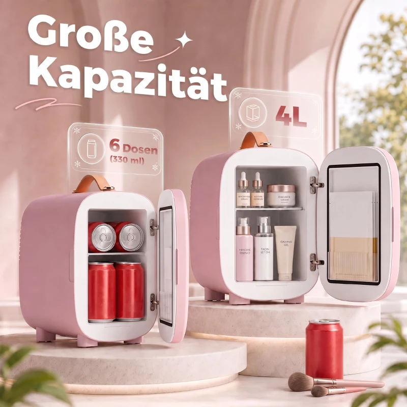 HOMCOM Mini Koelkast Beauty Fridge, 4 L Inhoud, 20,3 x 26,3 x 28 cm, Roze