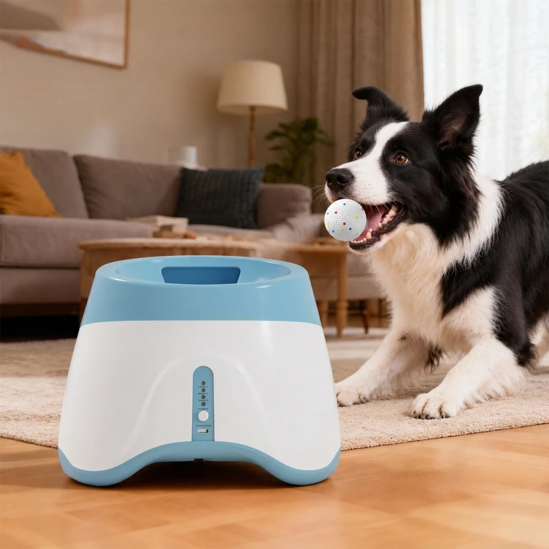 PawHut Automatic Dog Ball Launcher with 5 ETPU Balls 5.8 cm, 3 Distance Settings 6/10/14 m, Blue