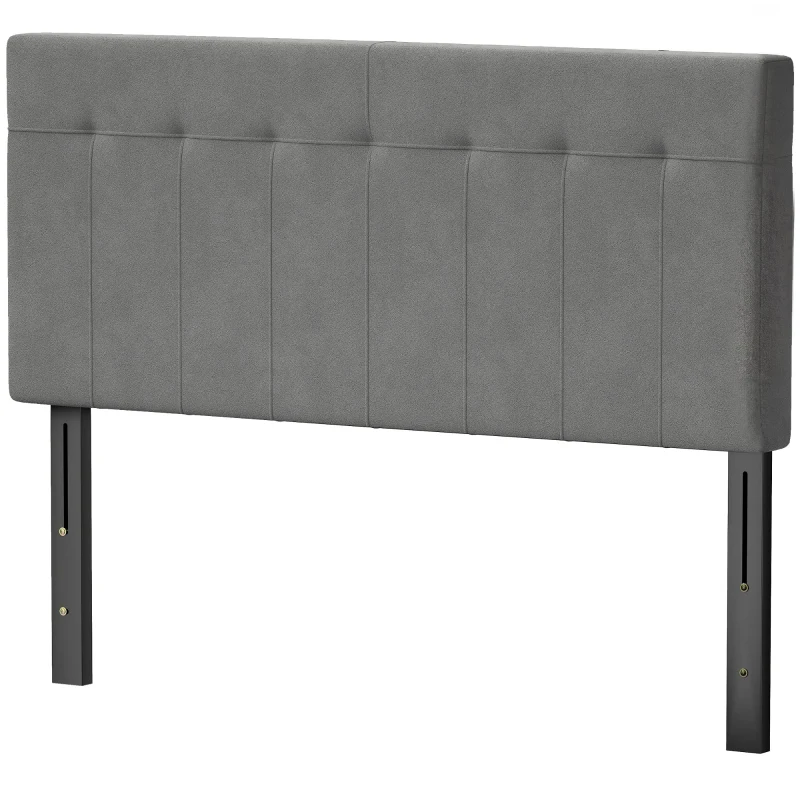 HOMCOM Hoofdeinde 3-traps hoogteverstelbaar met metalen poten fluweel-look voor slaapkamer 140x10x106/116/126 cm Grijs
