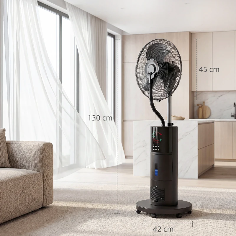HOMCOM 4-in-1 Staande Ventilator met Waternevel, Luchtreiniger, Muggenbescherming, 9-uur Timer, 3 Modi, Afstandsbediening, Zwart