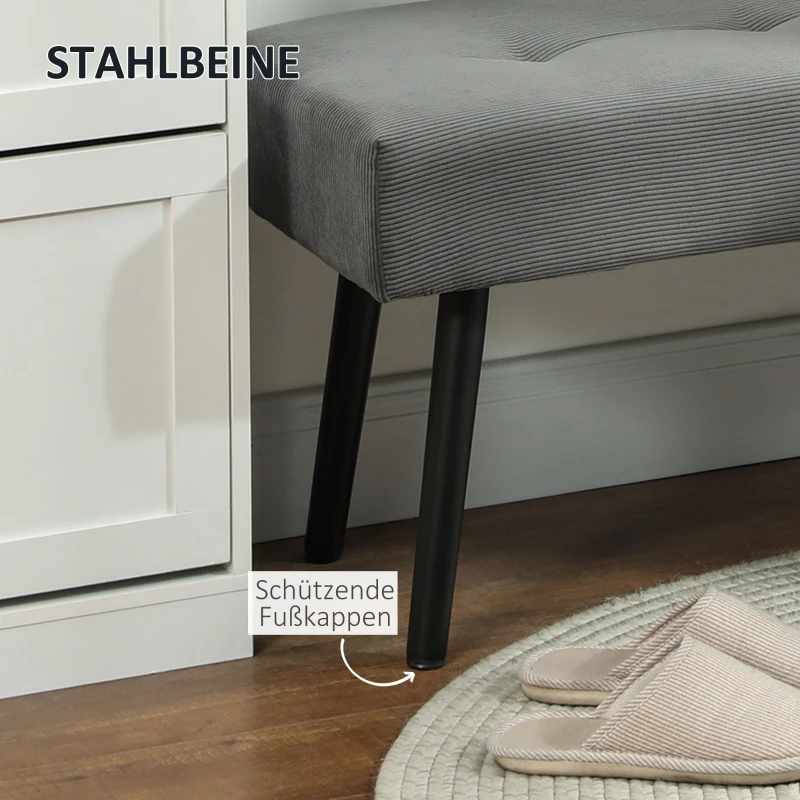 HOMCOM Gestoffeerde Bank met Ribstof, Bedbank met Metalen Poten, Schoenenbank 100 x 36 x 45 cm Grijs