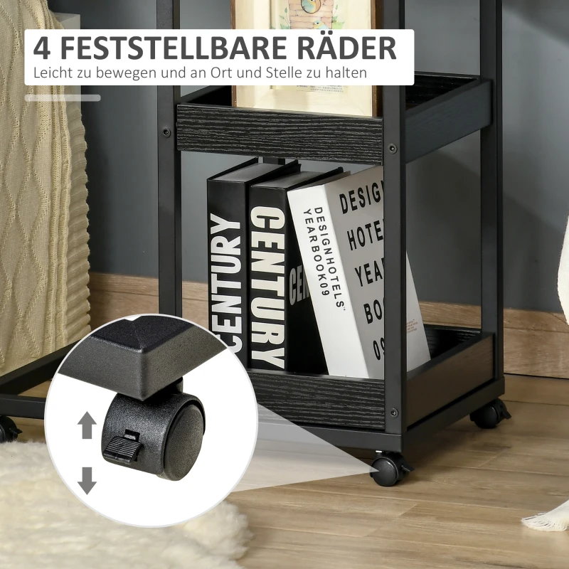 HOMCOM Bijzettafel op Wielen voor Sofa of Bed, Industriële Stijl, Staal en Hout, Bruin en Zwart(m-6)